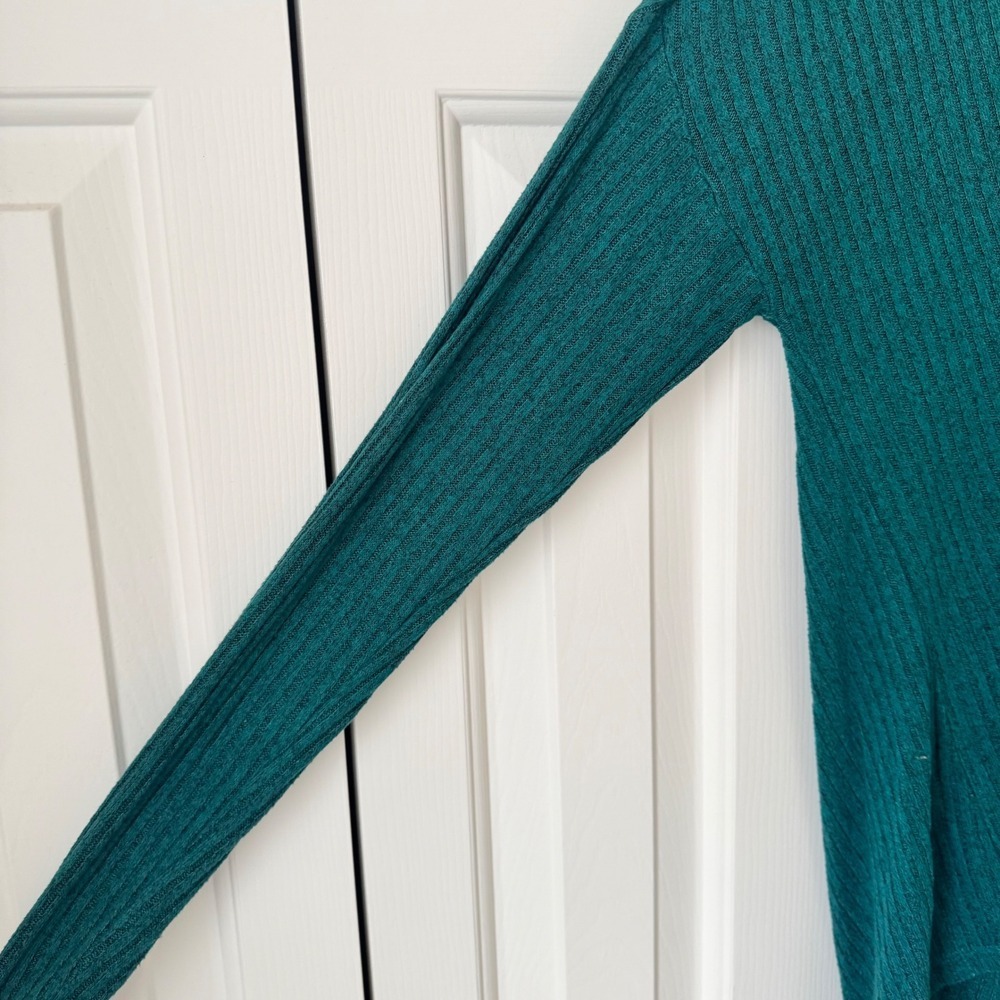 Anthropologie Teal Ribbed Knit Cowl Neck Tunic Top Green Oversized Size M - Picture 4 of 5